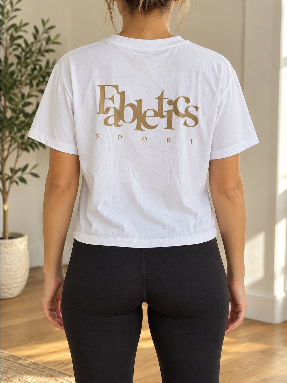 Fabletics White Short-Sleeve Tee with Gold Logo